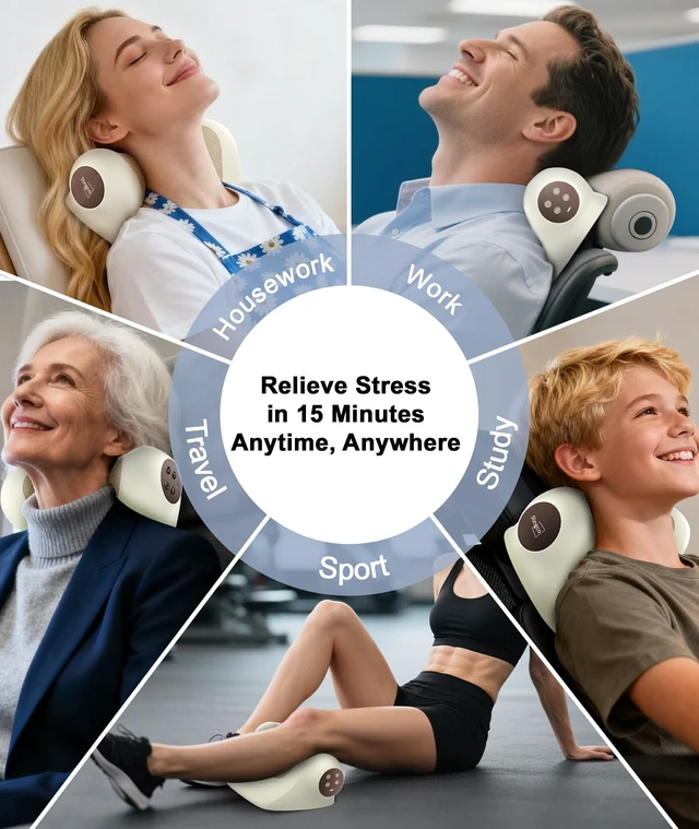 Alt view image 7 of 7 - Neck Massager with Heat, Red Light & Vibration Adjustable, Heated Neck Stretcher with 3 Modes, Rechargeable Cervical Traction Device for Pain Relief & Muscle Relaxation, Gift for Women Men