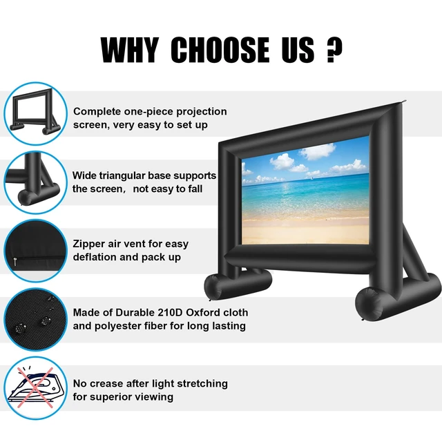 Alt view image 6 of 7 - 17 Feet Inflatable Movie Screen Outdoor Blow Up Projector Screen - Front/Rear Projection Screen for Outdoor Backyard Pool Fun