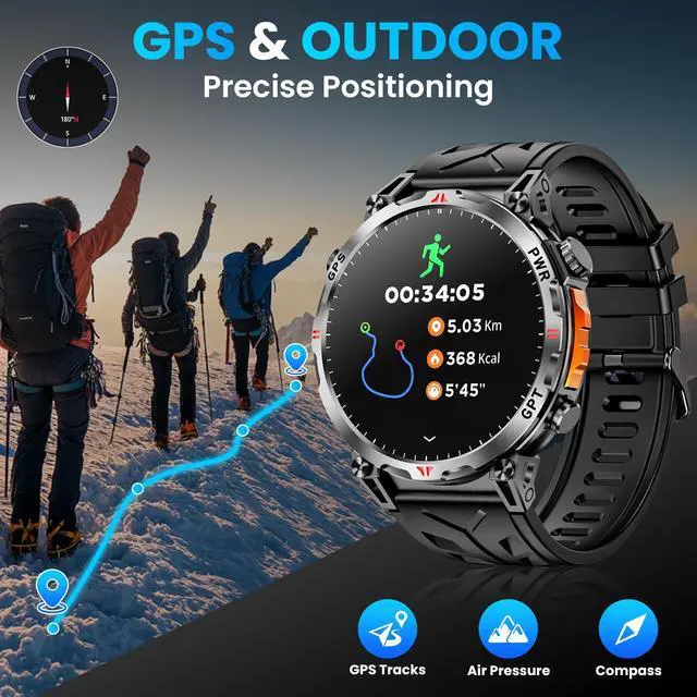 Alt view image 3 of 7 - Military Smart Watches for Men with GPS/Compass,GPT Voice Assistant,1.56" AMOLED Screen,Smart Watch for Android and iPhone(Answer/Make Calls), Heart Rate/Sleep,Fitness Tracker Multiple Sports Modes