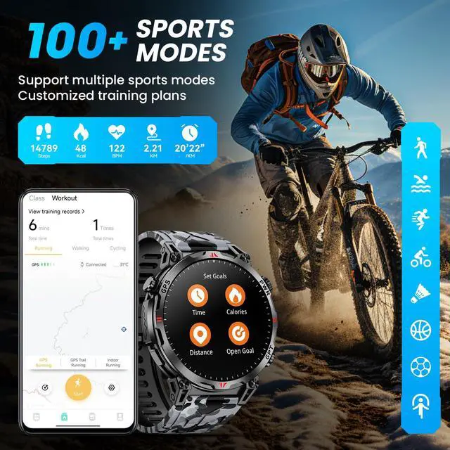 Alt view image 7 of 7 - Military Smart Watches for Men with GPS/Compass,GPT Voice Assistant,1.56" AMOLED Screen,Smart Watch for Android and iPhone(Answer/Make Calls), Heart Rate/Sleep,Fitness Tracker Multiple Sports Modes
