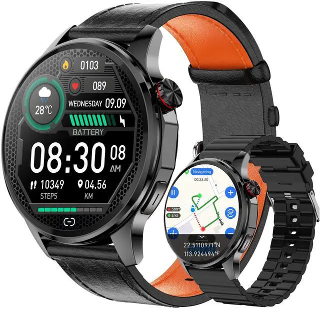Main image of Watch for Men with GPS Offline Maps, 1.46"AI Smartwatch, BT Call/Text Reply, Heart Rate/ Sleep Monitor/Health Analysis, 100+ Sports, 5ATM Waterproof Fitness Tracker for Android iOS 2 Bands