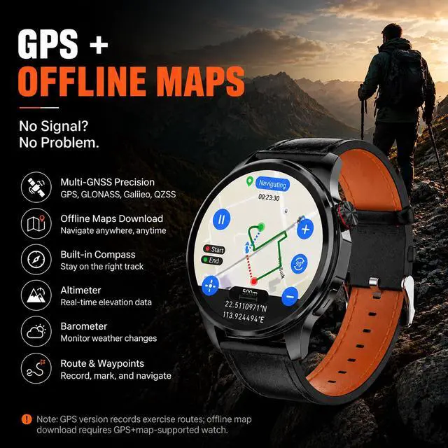 Alt view image 2 of 7 - Watch for Men with GPS Offline Maps, 1.46"AI Smartwatch, BT Call/Text Reply, Heart Rate/ Sleep Monitor/Health Analysis, 100+ Sports, 5ATM Waterproof Fitness Tracker for Android iOS 2 Bands