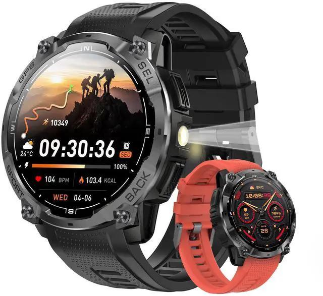 Main image of Rugged Military Smart Watch for Men with GPS, 1.43'' Fitness Tracker Watch with Bluetooth Call/Flashlight/Compass, 170+ Sports Modes Waterproof Mens Smartwatch for Android iPhone