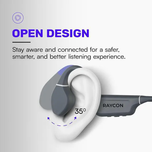 Alt view image 3 of 5 - Bone Conduction Headphones Bluetooth - Open Ear Running Headphones, Sweat & Water-Resistant Earbuds with Mic for Sports & Workouts, 13hr Playtime (Purple)