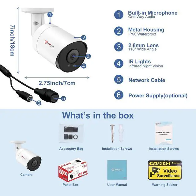 Alt view image 6 of 7 - 6MP Bullet PoE IP Camera with Human & Vehicle Detection, Security IP Camera Outdoor Indoor, 100ft Smart Color Night Vision, 2.8mm Lens, Built-in Mic, 512GB MicroSD Slot, Full Metal (U Series)