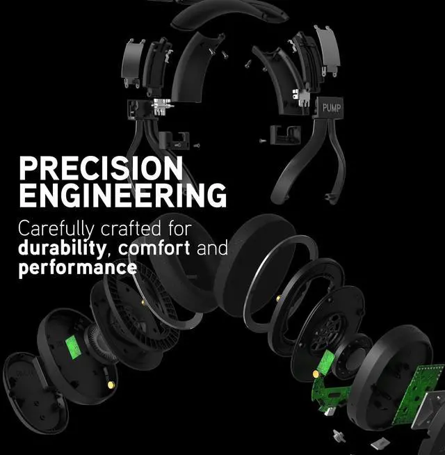 Alt view image 7 of 7 - Pump X Wireless Over-Ear Headphones, Bluetooth, Powerful Bass, Active Noise Cancelling & Transparency Mode, Interchangeable Ear Cups, All-Day Comfort for Gym and Training, Black/Silver