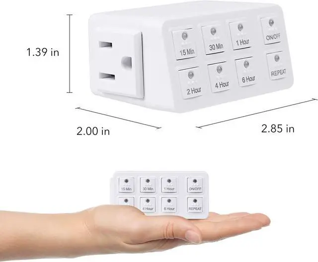 Alt view image 3 of 7 - Indoor Countdown Timer with Repeat Function, Heavy Duty Accurate Compact Size for Charger Vacation Security, 3-Prong Grounded Outlet, 15A/1875W ½ HP ETL Listed