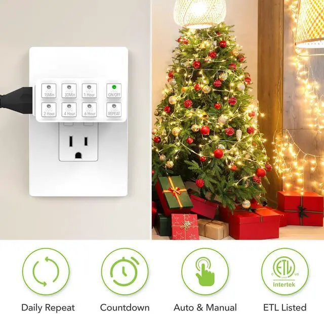 Alt view image 4 of 7 - Indoor Countdown Timer with Repeat Function, Heavy Duty Accurate Compact Size for Charger Vacation Security, 3-Prong Grounded Outlet, 15A/1875W ½ HP ETL Listed