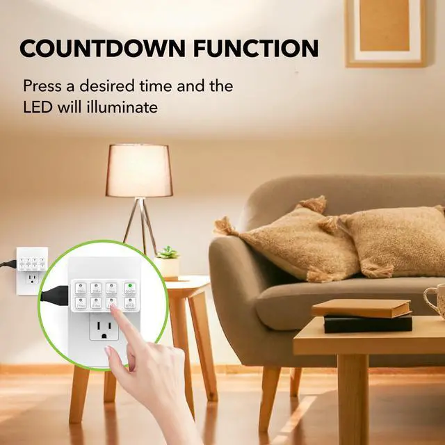Alt view image 5 of 7 - Indoor Countdown Timer with Repeat Function, Heavy Duty Accurate Compact Size for Charger Vacation Security, 3-Prong Grounded Outlet, 15A/1875W ½ HP ETL Listed