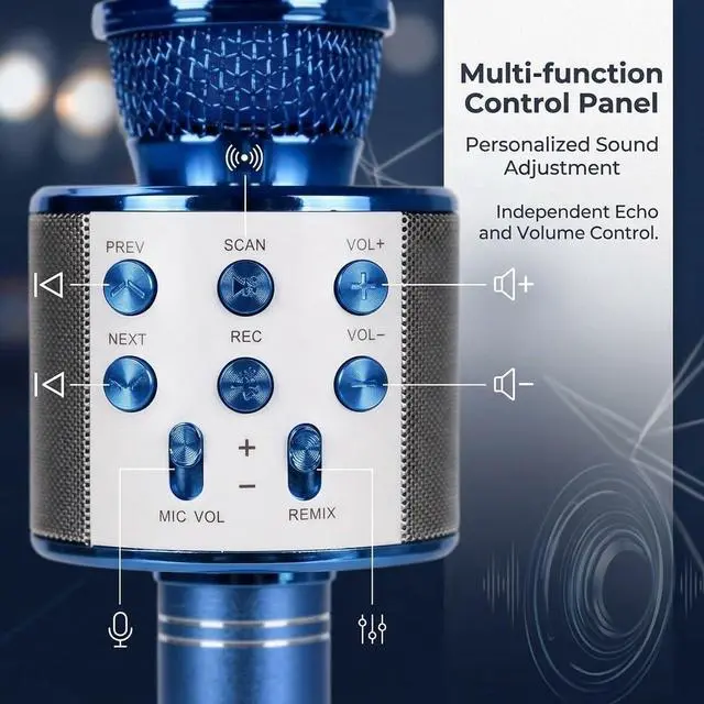 Alt view image 2 of 5 - Wireless Bluetooth Karaoke Microphone Portable Handheld Mic Speaker 3-in-1 for All Smartphones Gifts Blue
