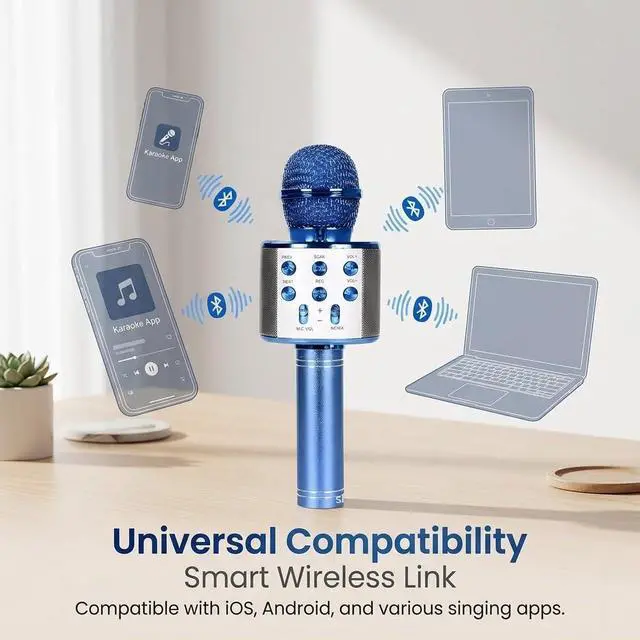 Alt view image 5 of 5 - Wireless Bluetooth Karaoke Microphone Portable Handheld Mic Speaker 3-in-1 for All Smartphones Gifts Blue