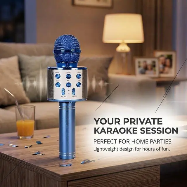 Alt view image 4 of 5 - Wireless Bluetooth Karaoke Microphone Portable Handheld Mic Speaker 3-in-1 for All Smartphones Gifts Blue