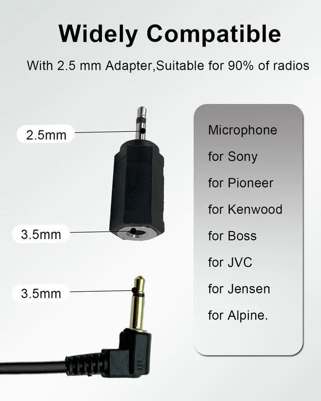 Alt view image 2 of 7 - 3.5mm Microphone HD Voice Assembly Car Radio Mic Replacement for Kenwood Boss JVC Sony Jensen Alpine for Vehicle Head Unit Enabled Stereo DVD GPS,3M /9.84ft Cable Mic with 3.5mm to 2.5mm Adapter