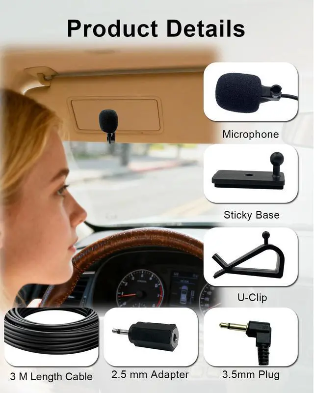 Alt view image 5 of 7 - 3.5mm Microphone HD Voice Assembly Car Radio Mic Replacement for Kenwood Boss JVC Sony Jensen Alpine for Vehicle Head Unit Enabled Stereo DVD GPS,3M /9.84ft Cable Mic with 3.5mm to 2.5mm Adapter