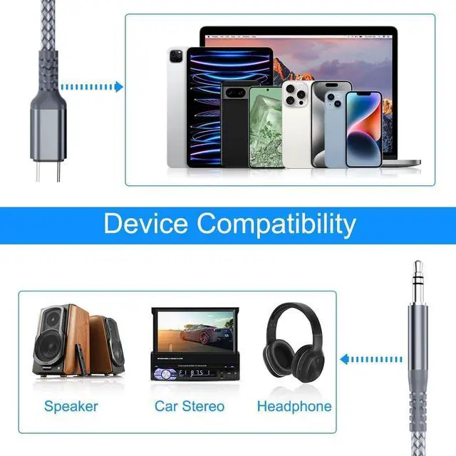 Alt view image 5 of 7 - iPhone 17 16 Aux Cord 4FT,USB C to 3.5MM Jack Audio Cable Adapter