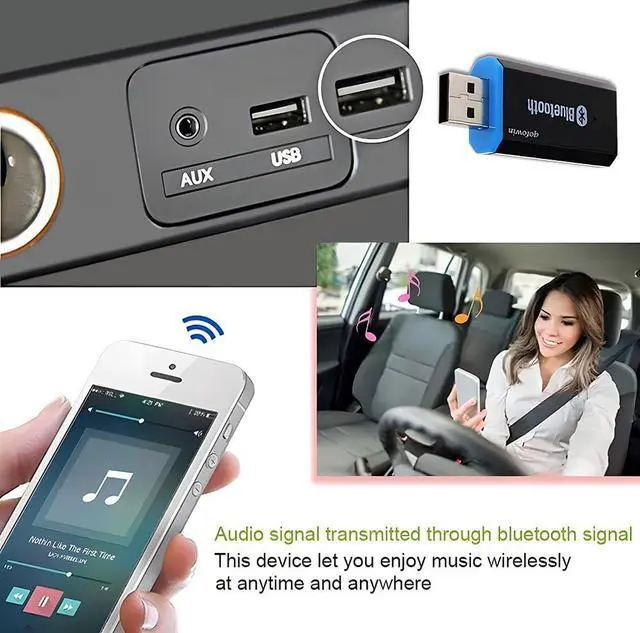 Alt view image 4 of 7 - USB Bluetooth Receiver Adapter, Wireless Audio Adapter Car Kit Music Receiver for Home Stereo/Car Stereo Sound System with 3.5mm Cable.(Aux in) (Yet-M1)
