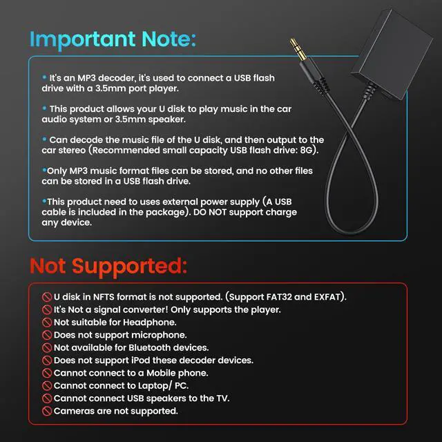Alt view image 2 of 7 - USB to Aux Audio Adapter, 3.5mm Male to USB Female Adapter for Playing Music with Flash Drive in Car