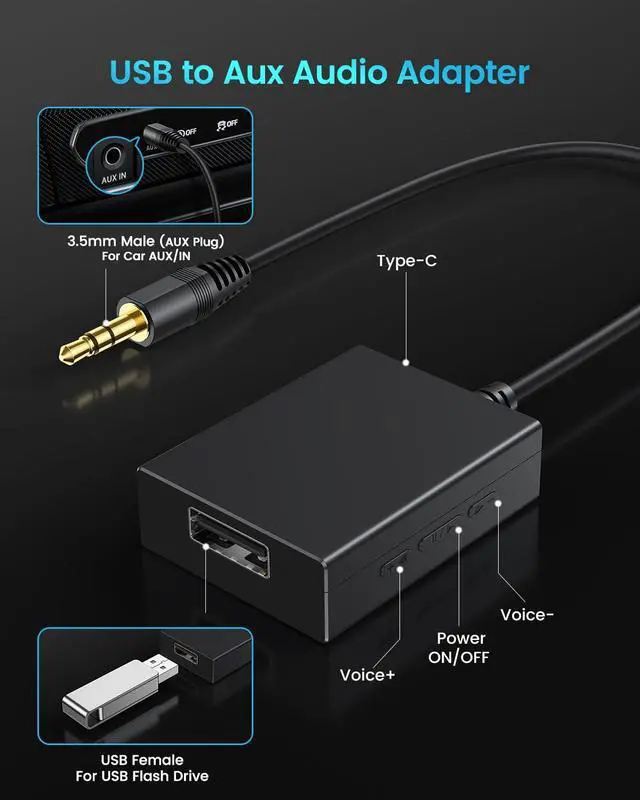 Alt view image 4 of 7 - USB to Aux Audio Adapter, 3.5mm Male to USB Female Adapter for Playing Music with Flash Drive in Car