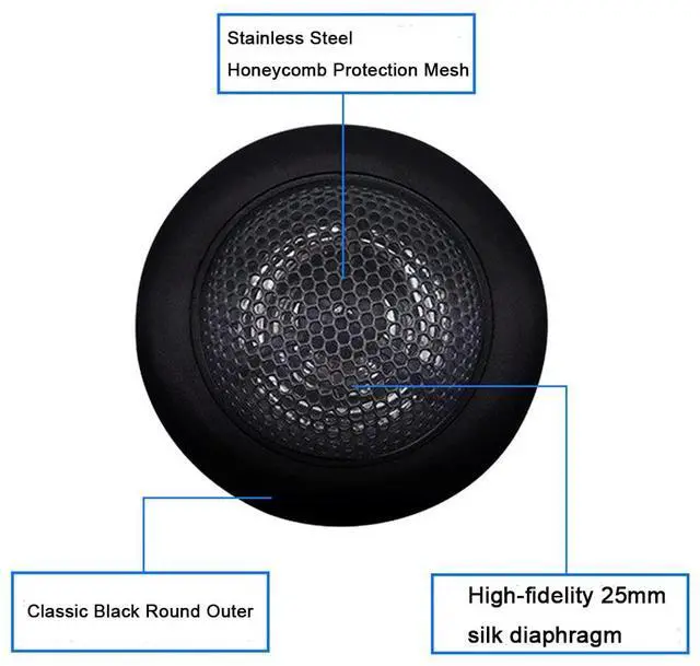 Alt view image 4 of 7 - 1 Inch Tweeters for Car Audio,Door Speakers,Super Tweeter Pods Component Cars Parts Black(Pair),CT-001,Wired Connection