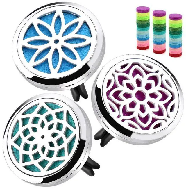Main image of Car Diffuser Vent Clip - 30mm Aromatherapy Essential Oil Car Diffuser Vent Clips with 36 Refill Pads (3 Lotus Vent Clips, Metal)