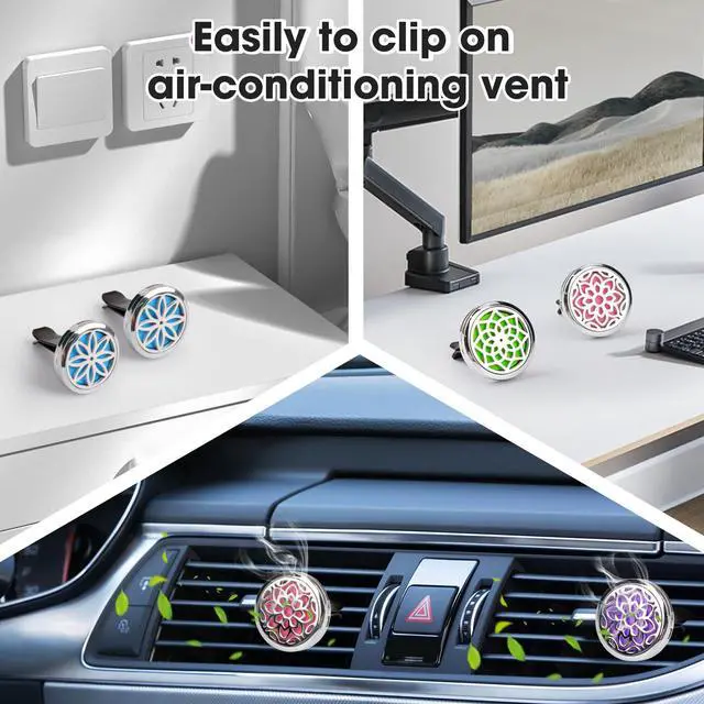 Alt view image 6 of 7 - Car Diffuser Vent Clip - 30mm Aromatherapy Essential Oil Car Diffuser Vent Clips with 36 Refill Pads (3 Lotus Vent Clips, Metal)
