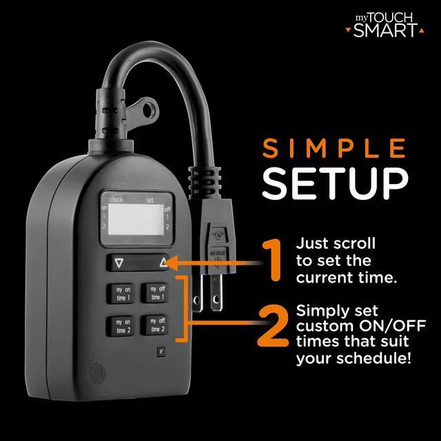 Alt view image 5 of 7 - Indoor/Outdoor Plug-in Digital Timer, One Grounded Outlet, Two Easy-to-Set Custom Daily On/Off Times, Weather Resistant, Ideal for Small Pumps and Seasonal Lighting, 36027