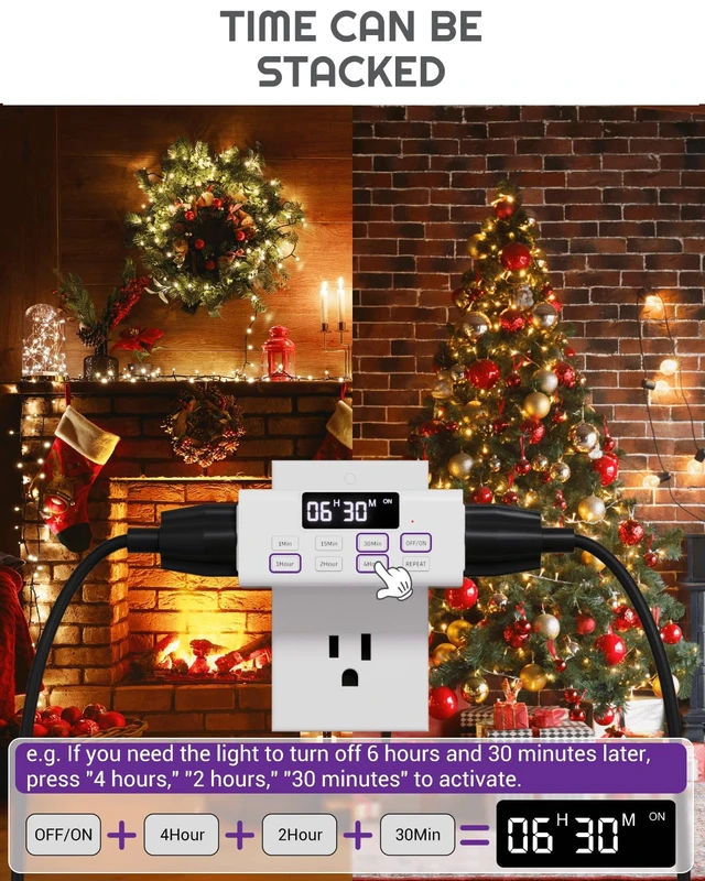 Alt view image 2 of 7 - Indoor Countdown Timer Outlet, Auto Shut Off Timers with Large Screen,Customize Countdown,Repeat and Memory Function, Plug In Timers for Electrical Outlet for Charger Lights, 3-Prong 15A/1875W