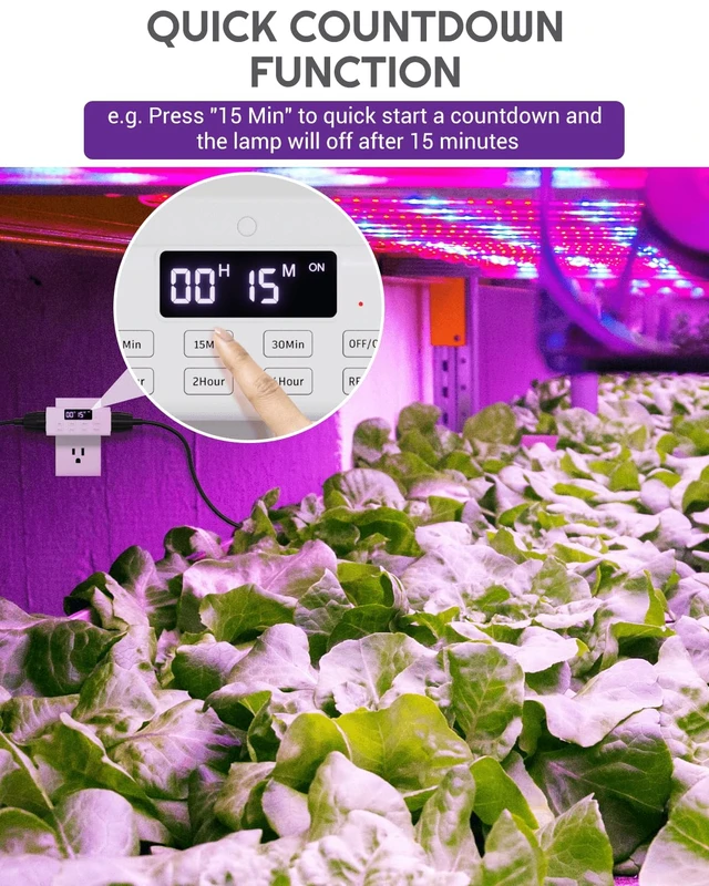 Alt view image 3 of 7 - Indoor Countdown Timer Outlet, Auto Shut Off Timers with Large Screen,Customize Countdown,Repeat and Memory Function, Plug In Timers for Electrical Outlet for Charger Lights, 3-Prong 15A/1875W