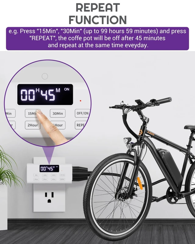 Alt view image 5 of 7 - Indoor Countdown Timer Outlet, Auto Shut Off Timers with Large Screen,Customize Countdown,Repeat and Memory Function, Plug In Timers for Electrical Outlet for Charger Lights, 3-Prong 15A/1875W