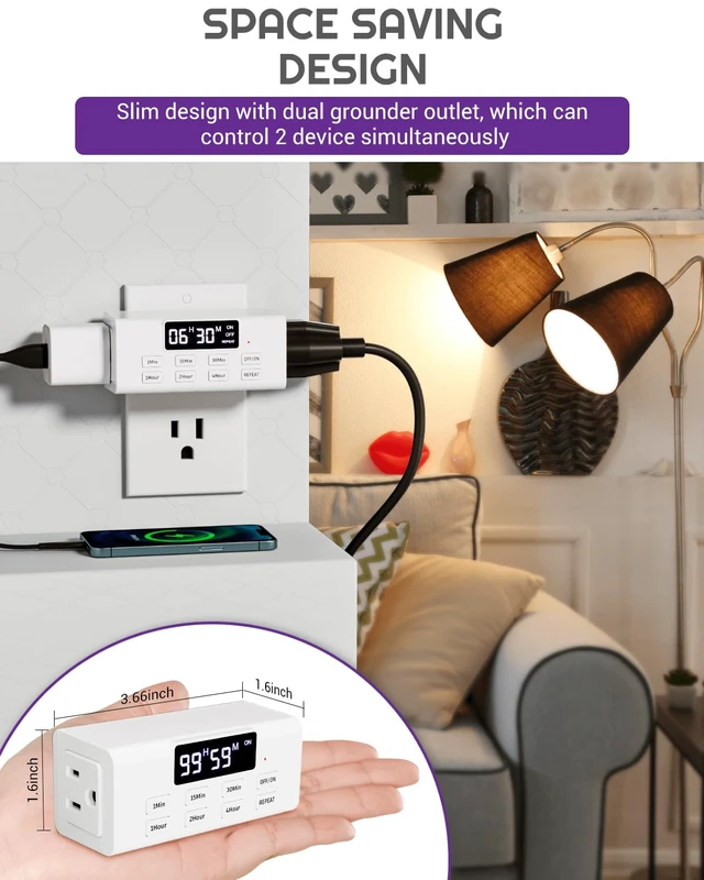 Alt view image 7 of 7 - Indoor Countdown Timer Outlet, Auto Shut Off Timers with Large Screen,Customize Countdown,Repeat and Memory Function, Plug In Timers for Electrical Outlet for Charger Lights, 3-Prong 15A/1875W