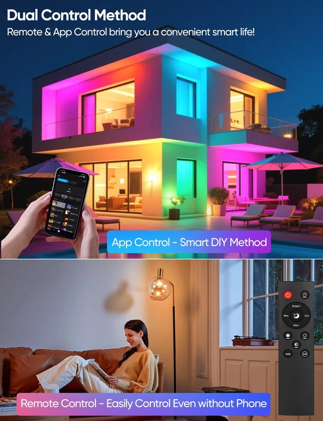 Alt view image 5 of 7 - Smart A19 LED Light Bulbs, 60W Equivalent 800LM Color Changing E26 9W Bluetooth Light Bulbs with Remote Control, 16 Million DIY Colors RGBWW, Music Sync, 2-Pack