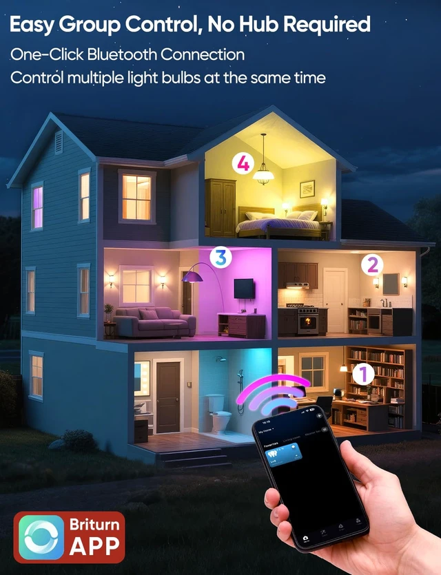 Alt view image 6 of 7 - Smart A19 LED Light Bulbs, 60W Equivalent 800LM Color Changing E26 9W Bluetooth Light Bulbs with Remote Control, 16 Million DIY Colors RGBWW, Music Sync, 2-Pack