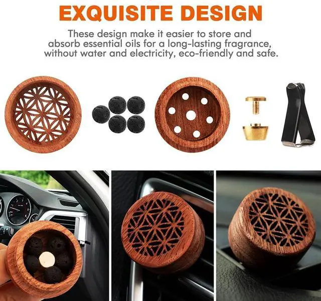 Alt view image 2 of 6 - Essential Oil Car Diffuser, 2 PCS Car Aromatherapy Wood Diffuser with Vent Clip