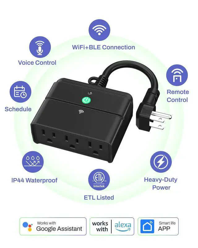 Alt view image 2 of 7 - Smart WiFi Heavy Duty Outdoor Outlet, Timer and Countdown Function, No Hub Required for Outdoor Lights, Compatible with Alexa and Google Assistant (Outdoor) 2.4 GHz Network only