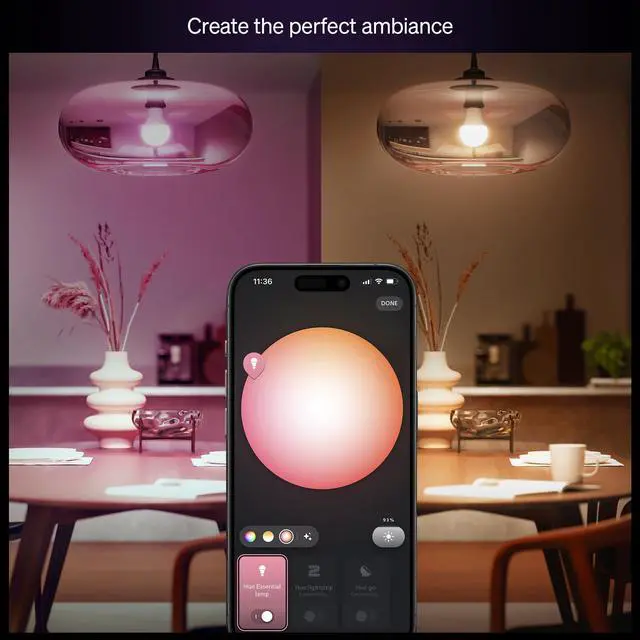 Alt view image 3 of 7 - Essential Smart LED A19 Bulb, White and Color Ambiance, E26 Base, 8.8W, 2200K-6500K, 800 Lumens, Dimmable, Works with Alexa, Google, and Apple Home, 1-Pack