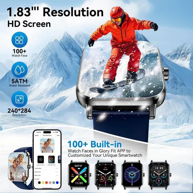 Alt view image 2 of 7 - Smart Watch for Men Women, 1.83" HD Touch Screen Smartwatch with Bluetooth Call, 5 ATM Waterproof, 130+ Sport Modes Fitness Tracker Heart Rate Sleep Monitor Pedometer, Compatible with Android iPhone