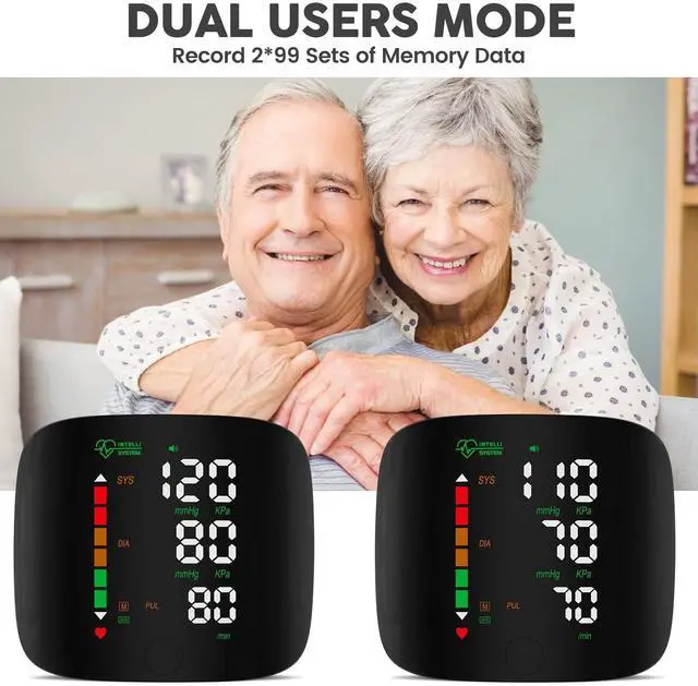 Alt view image 2 of 7 - Wrist Blood Pressure Monitor Led Display, Touch Screen Wrist Blood Pressure Cuff 99x2 Reading Memory Wrist Bp Monitor with Carrying Case(Black)