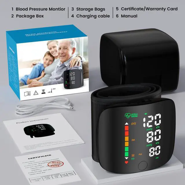 Alt view image 5 of 7 - Wrist Blood Pressure Monitor Led Display, Touch Screen Wrist Blood Pressure Cuff 99x2 Reading Memory Wrist Bp Monitor with Carrying Case(Black)