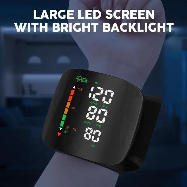 Alt view image 7 of 7 - Wrist Blood Pressure Monitor Led Display, Touch Screen Wrist Blood Pressure Cuff 99x2 Reading Memory Wrist Bp Monitor with Carrying Case(Black)