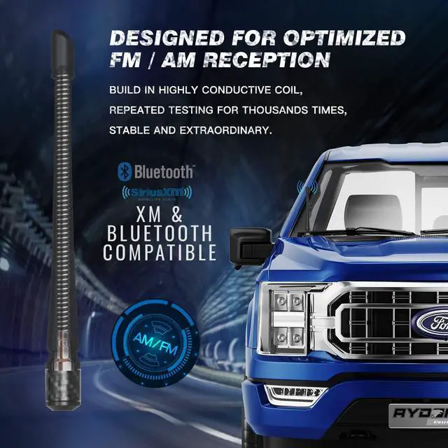 Alt view image 2 of 6 - Short Antenna Compatible with Ford F150 2009-2026 & Ford Bronco 2021-2023, Internal Copper Coil for Enhanced Reception, Car Wash Proof, 7 inches Rubber Antenna Replacement