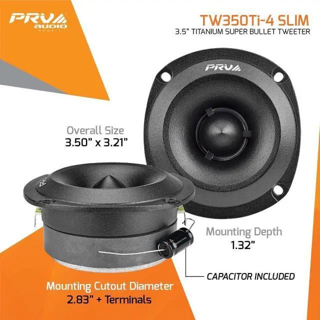 Alt view image 4 of 7 - Super Tweeters for Car Audio, 3.5 Inch Bullet Tweeter Pair 240 Watts, PRV Tweeter TW350Ti-4 Slim Titanium Bullet PRO Shallow Tweeters Speakers 4 Ohm - Ultra Slim Easy to Mount
