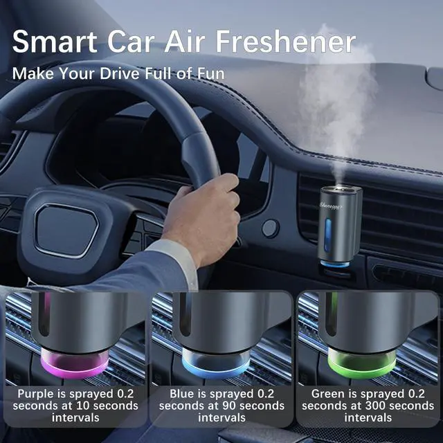 Alt view image 2 of 7 - Car Air Freshener Diffuser,Smart Car Aroma Diffuser Air Freshener Spray Automatic with 10PCS Cologne Aromatherapy Oil (Grey)