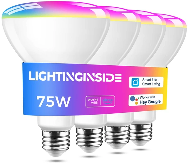 Main image of Smart Light Bulbs 1100LM, BR30 RGBCW Color Changing, 4PCS | Compatible with Alexa/Google Home/SmartLife, No Hub Required, 75W Flood Light Bulbs, 2.4G WiFi & BLE 12W E26 Bulb, ETL Listed