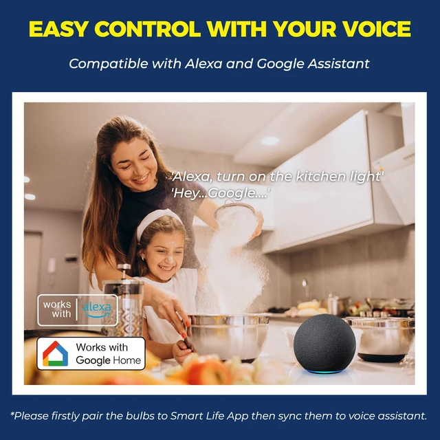 Alt view image 5 of 7 - Smart Light Bulbs 1100LM, BR30 RGBCW Color Changing, 4PCS | Compatible with Alexa/Google Home/SmartLife, No Hub Required, 75W Flood Light Bulbs, 2.4G WiFi & BLE 12W E26 Bulb, ETL Listed