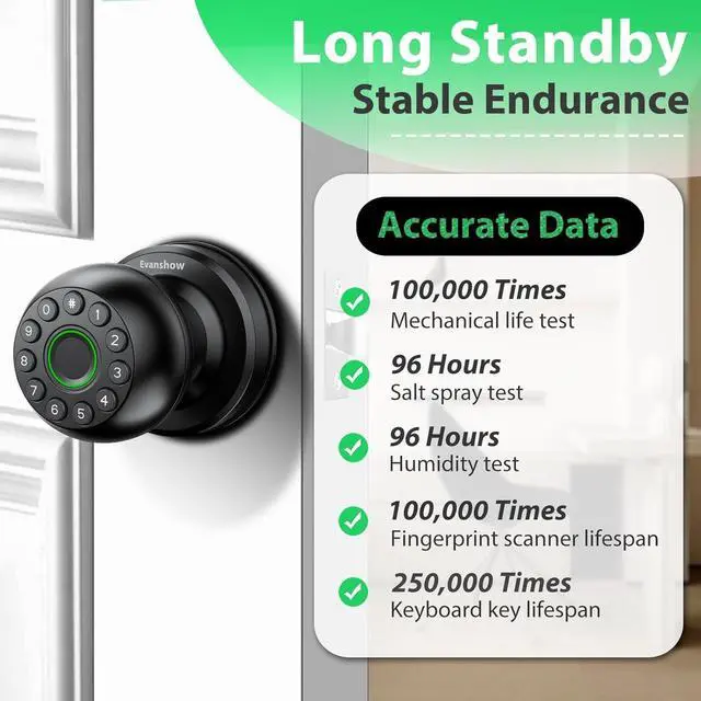 Alt view image 6 of 7 - Smart Door Knob Fingerprint Lock 4-in-1 Keyless Entry (Fingerprint/App/Code/Key) Biometric Door with Auto-Lock Easy Install for Home/Bedroom/Office-Black