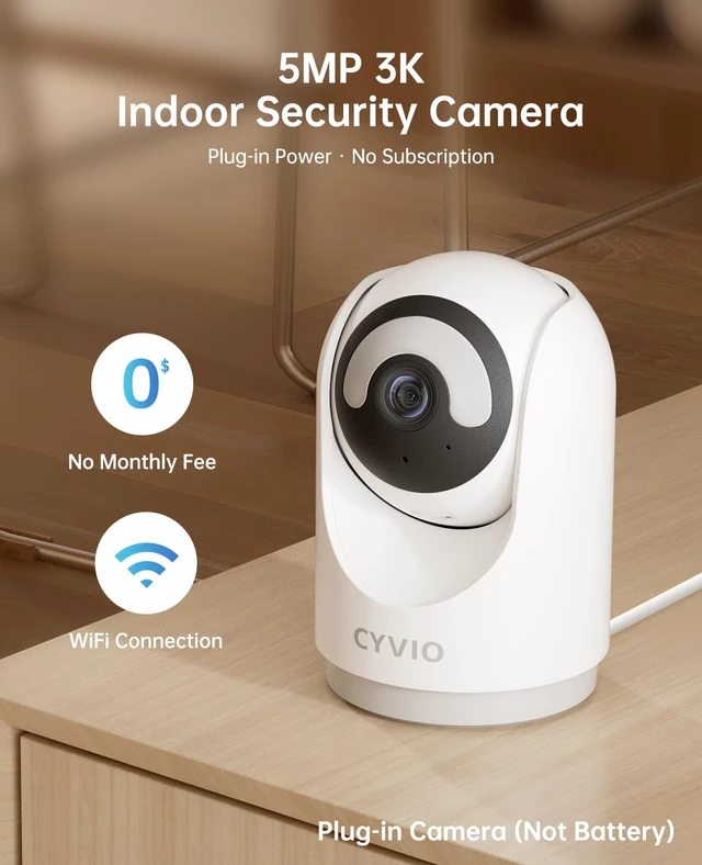 Alt view image 2 of 7 - 5MP Indoor WiFi Camera with Color Night Vision, No Subscription | 3K Resolution, 5G/2.4G Dual-Band Wi-Fi 6, Auto Tracking, Smart Night Light, 2-Way Audio, Person/Pet/Baby Crying Detection