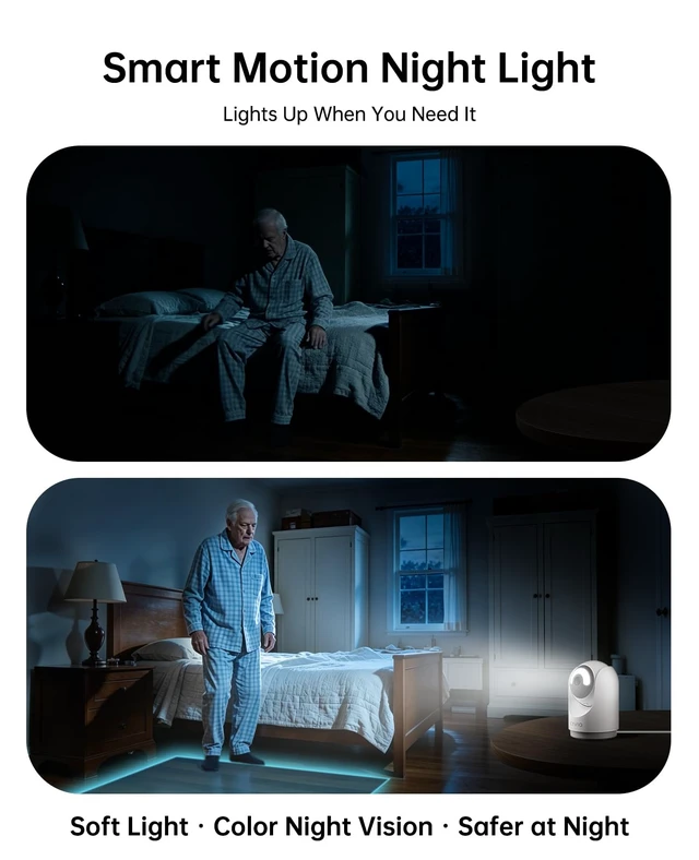 Alt view image 5 of 7 - 5MP Indoor WiFi Camera with Color Night Vision, No Subscription | 3K Resolution, 5G/2.4G Dual-Band Wi-Fi 6, Auto Tracking, Smart Night Light, 2-Way Audio, Person/Pet/Baby Crying Detection