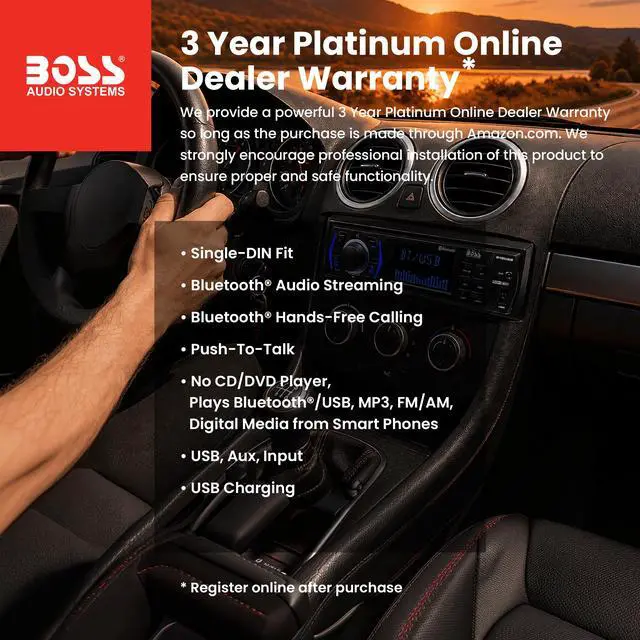 Alt view image 2 of 6 - 616UAB Car Stereo With Bluetooth - Single DIN, MP3, USB, Aux-in, AM/FM, No CD DVD Player