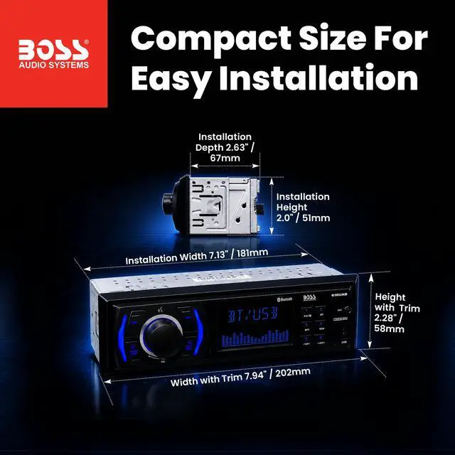 Alt view image 5 of 6 - 616UAB Car Stereo With Bluetooth - Single DIN, MP3, USB, Aux-in, AM/FM, No CD DVD Player