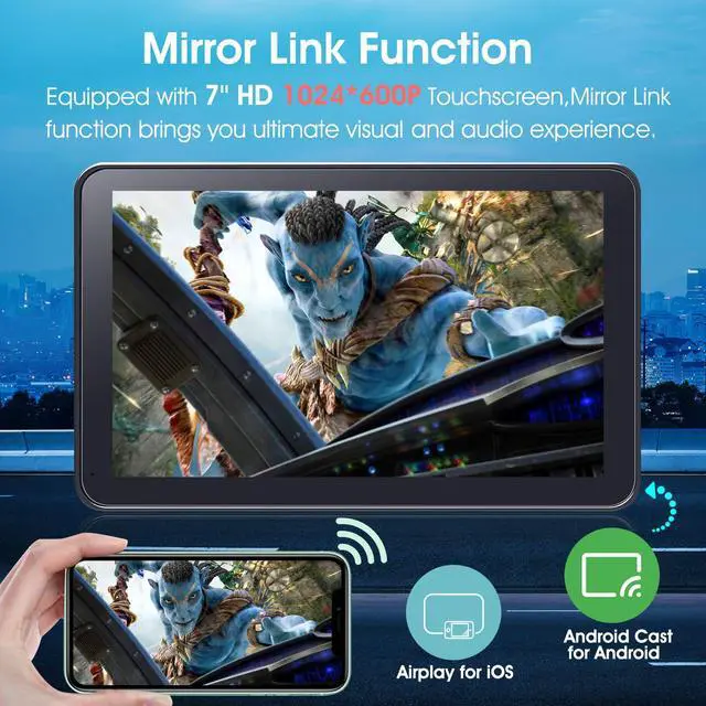 Alt view image 3 of 7 - 7" Portable Wireless CarPlay Screen for Car, Android Auto & Backup Camera